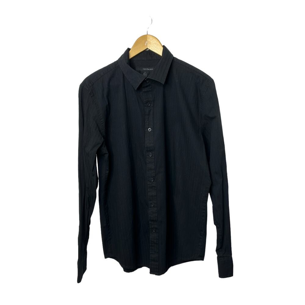 Calvin Klein Jeans Black Pinstripe Casual Button Down Shirt Men's Size Large